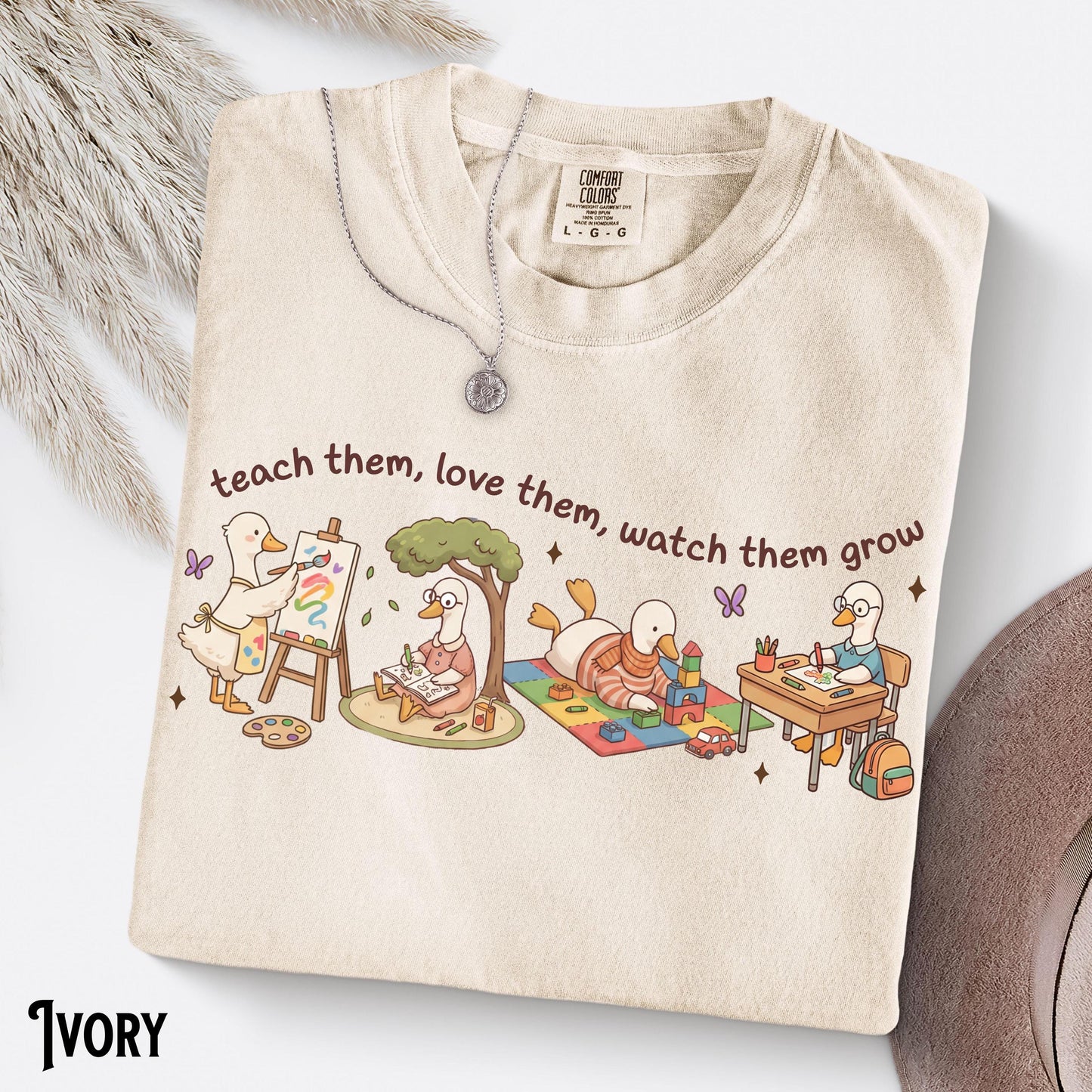 Preschool Pre-K Kindergarten First Grade Teacher Comfort Colors Tee Goose Teach Love Watch Grow - T-Shirt, Sweatshirt, Hoodie