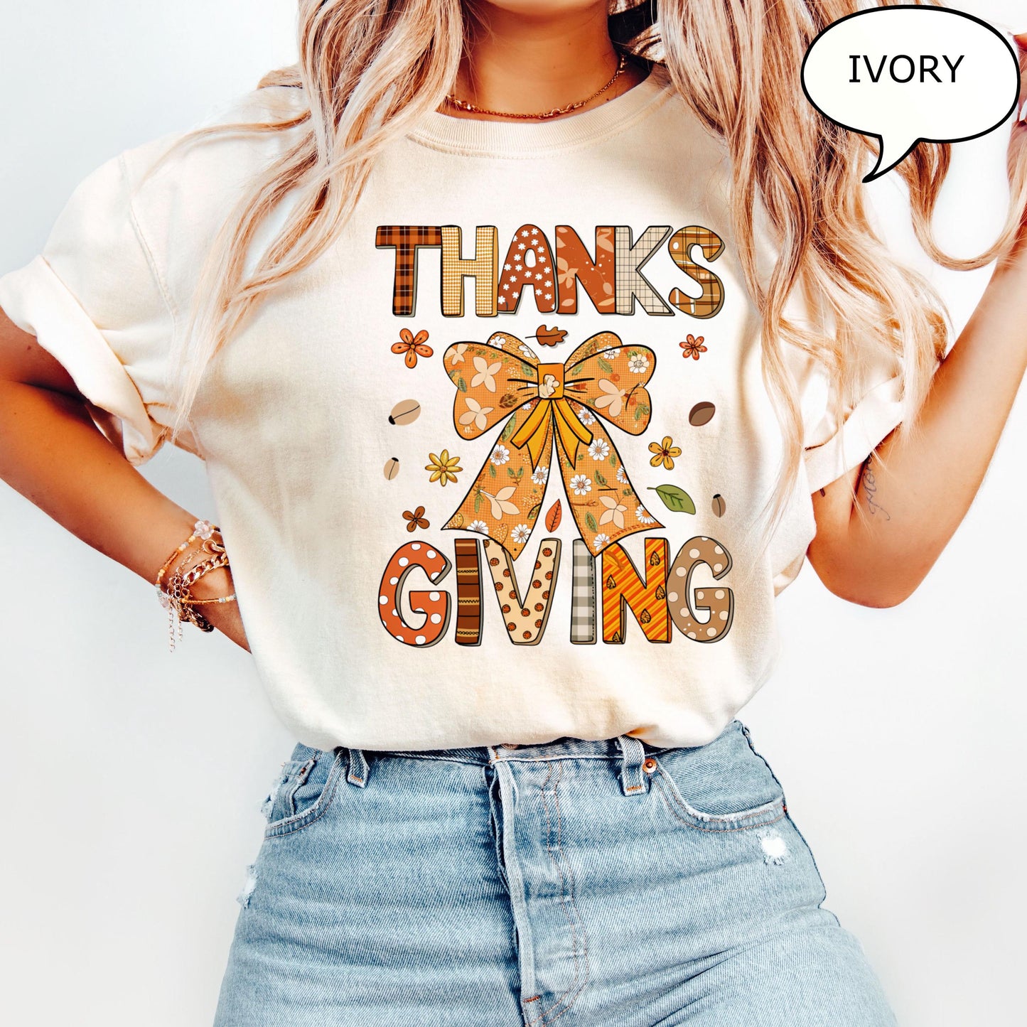 Comfort Colors Coquette Bow Thanksgiving Autumn Fall Thanksgiving Thankful Thanksgiving - T-Shirt, Sweatshirt, Hoodie