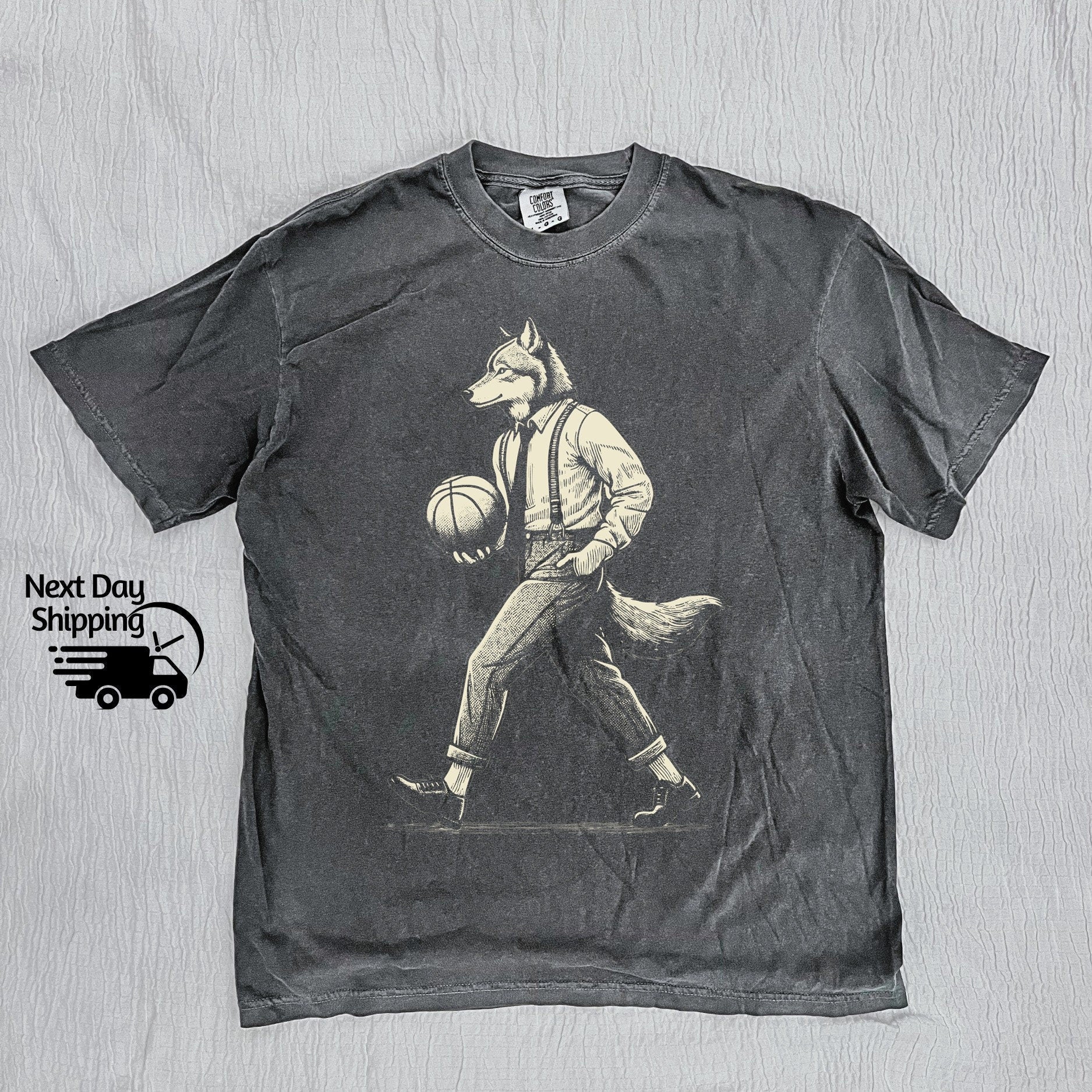 Retro Wolf Man Basketball 90s Basketball Lovers Vintage Vintage 90s Washed Distressed Basketballer - T-Shirt, Sweatshirt, Hoodie