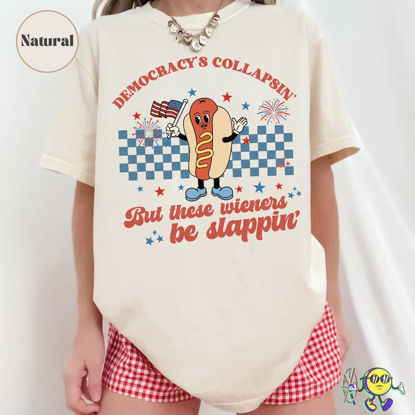 Democracy'S Collapsin Wieners Slappin Groovy Liberal Fourth July Dog Glizzy Retro Mascot Anti Trump Leftist Humor - T-Shirt, Sweatshirt, Hoodie