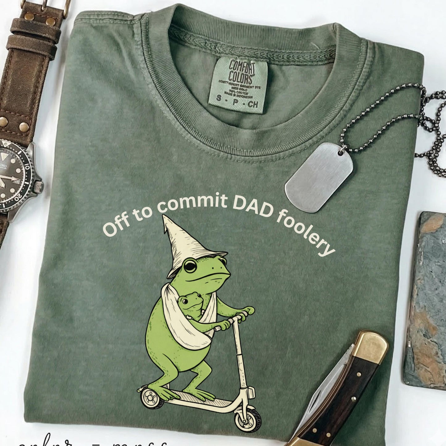 Dad Frog Comfort Colors Off Commit Dad Foolery Frog Scooter First Time Dad Dada Pregnancy Reveal Tee - T-Shirt, Sweatshirt, Hoodie