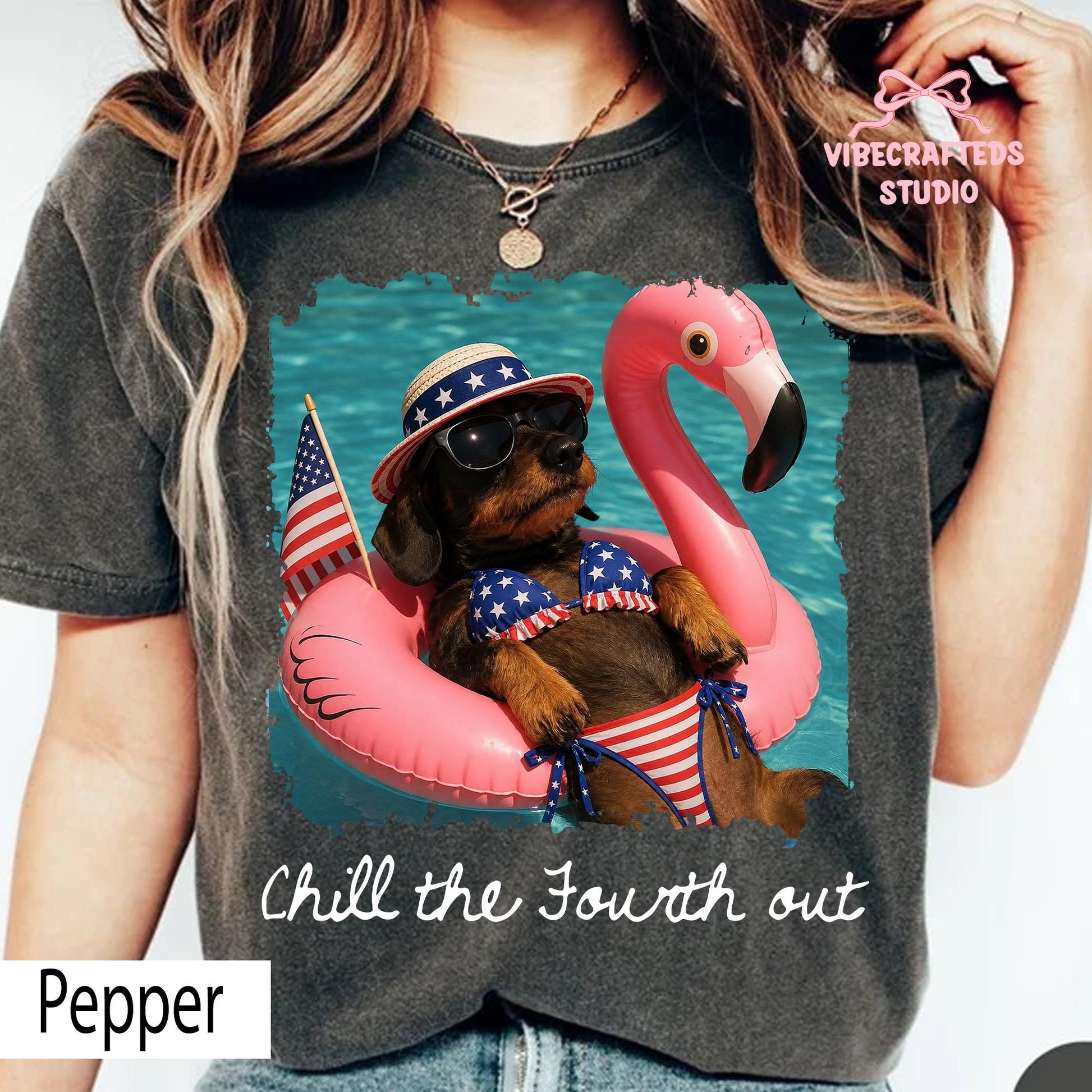 Chill Fourth Patriotic Dachshund Comfort Colors 4th July Tee Wiener Dog Usa Summer Pool Party Tee - T-Shirt, Sweatshirt, Hoodie