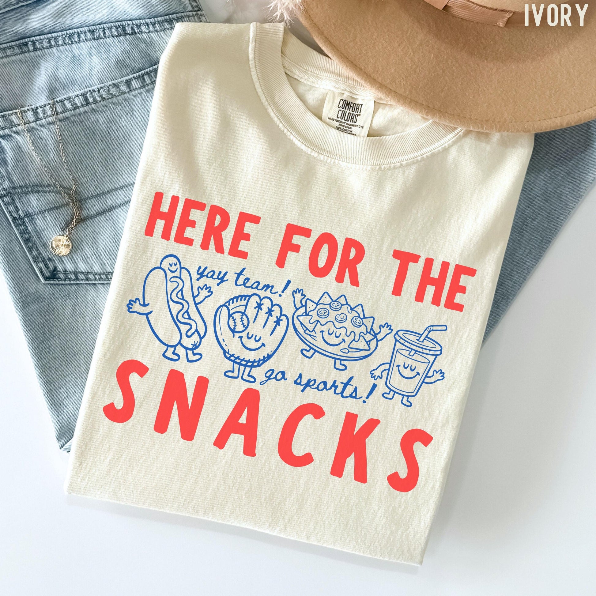 Comfort Colors Here Snacks Doodle Yay Team Go Sports Baseball Tee - T-Shirt, Sweatshirt, Hoodie
