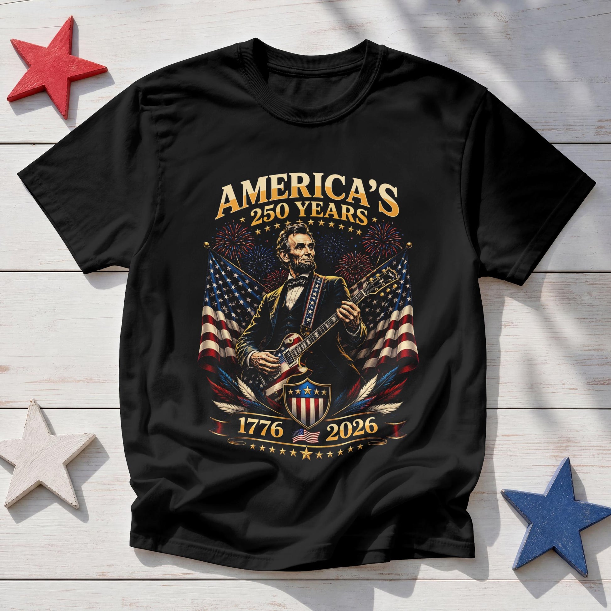 Usa 250 Year Tour Lincoln Playing Guitar 1776 2026 Patriotic 4th July Independence Day - T-Shirt, Sweatshirt, Hoodie