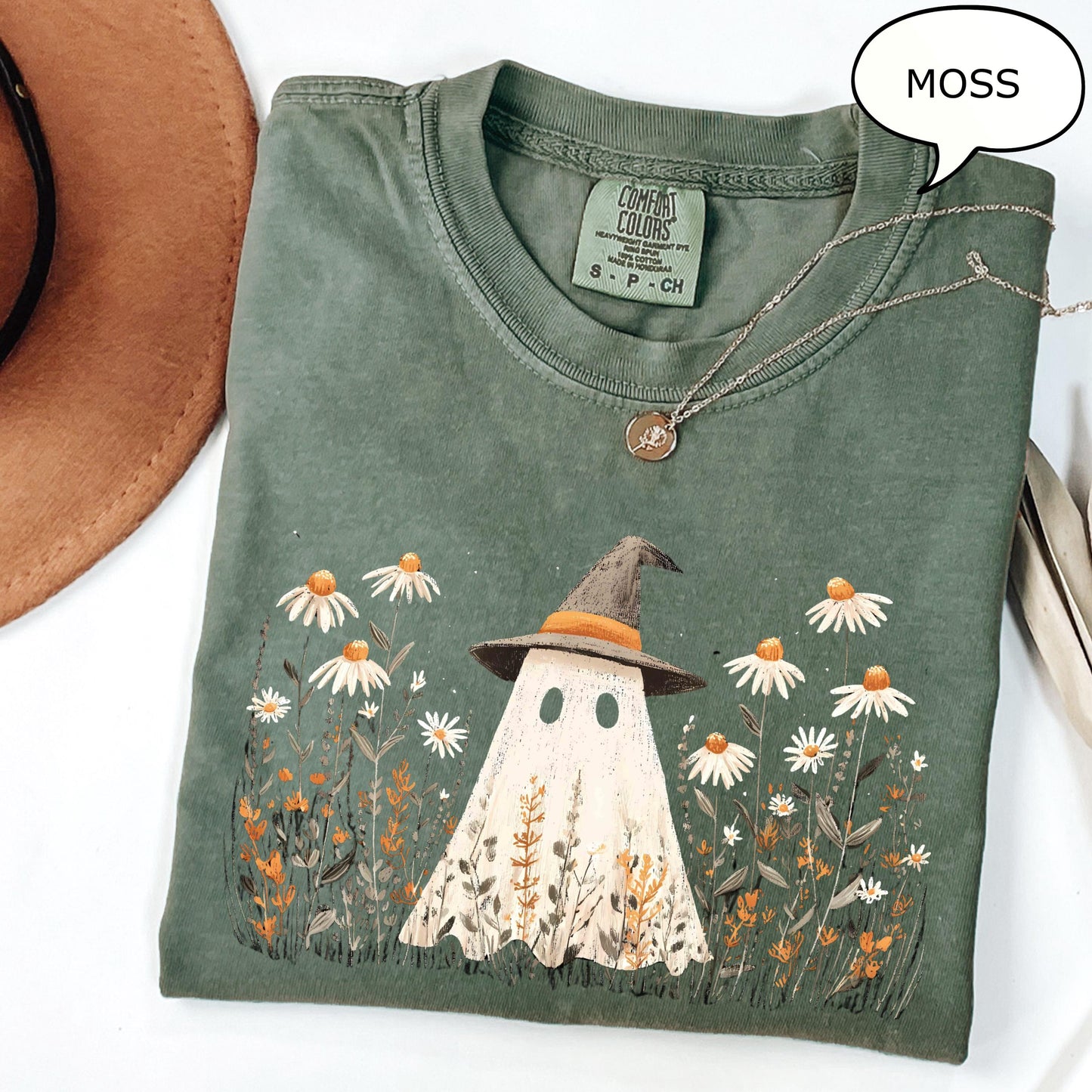 Comfort Colors Ghost Floral Ghos Retro Halloween Fall Halloween Daisy Flower - T-Shirt, Sweatshirt, Hoodie