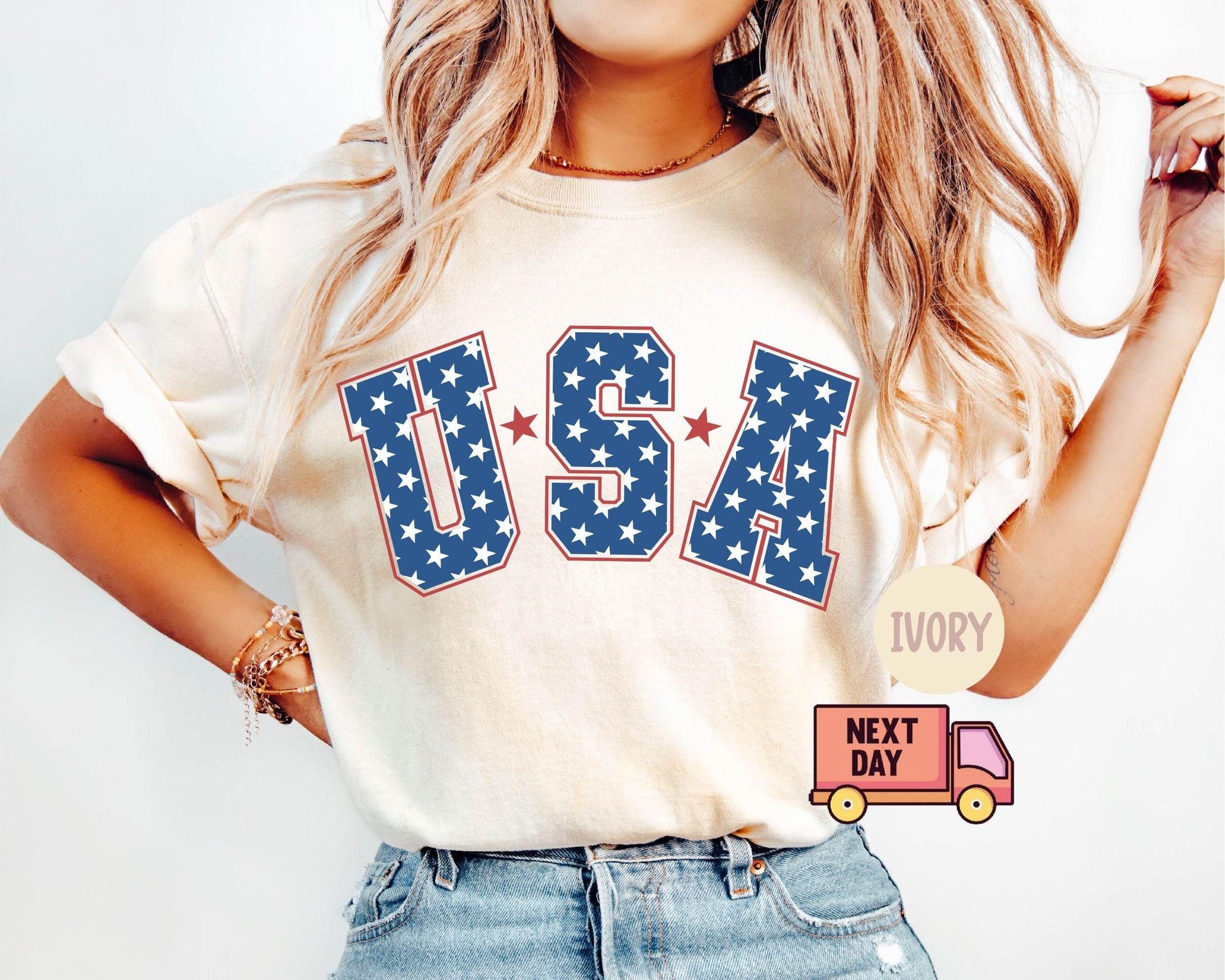 Comfort Colors Retro Star Usa 4th July Star American Retro Usa Merican Girl - T-Shirt, Sweatshirt, Hoodie