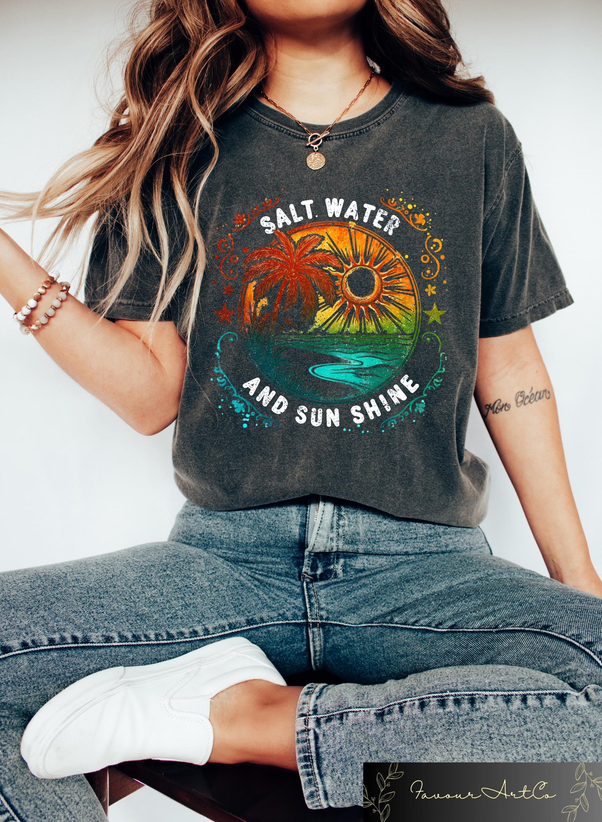 Salt Water Sun Shine Summer Holiday Retro Beach Tropical Vacation Summer Tee Sunshine - T-Shirt, Sweatshirt, Hoodie