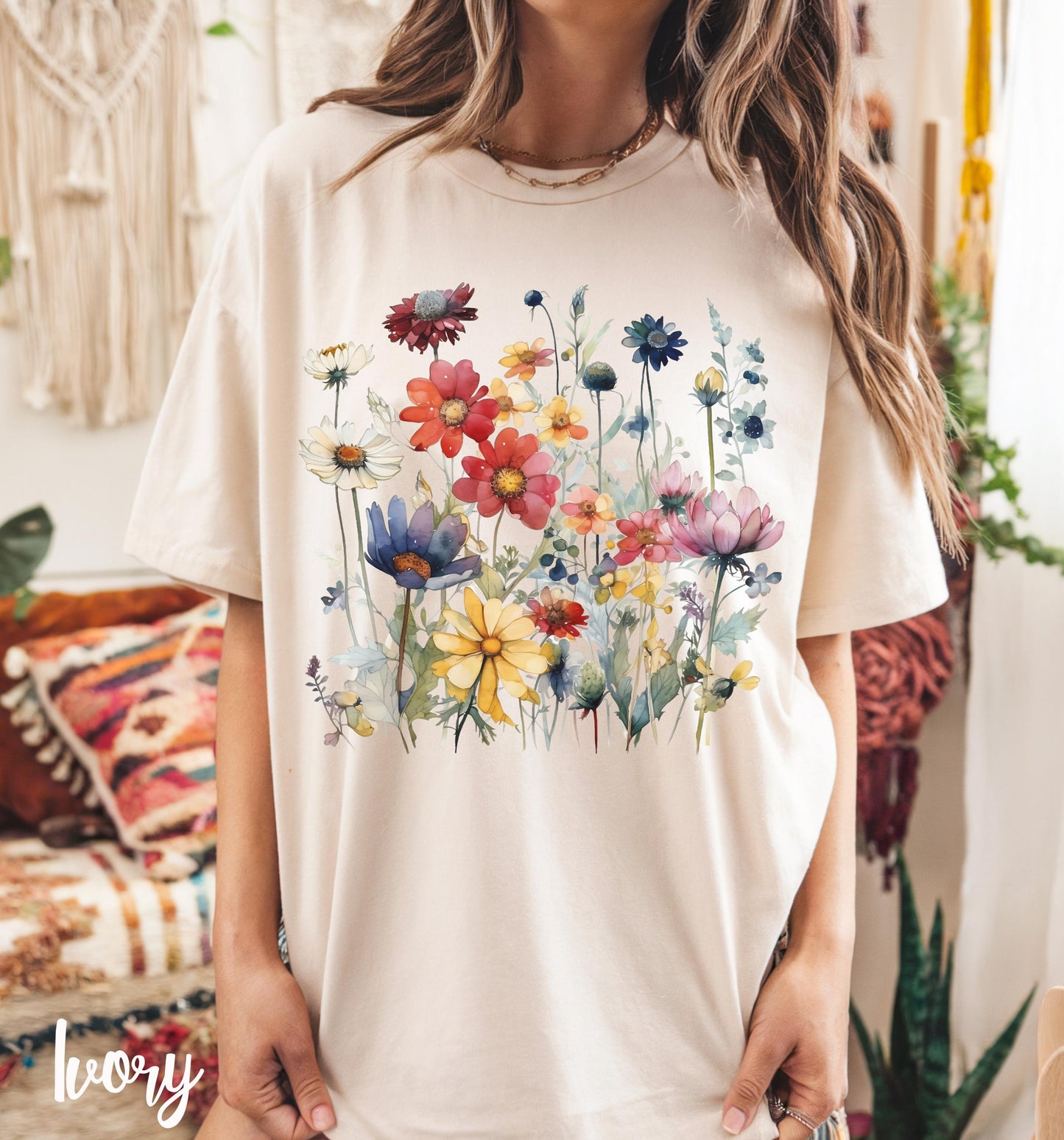 Boho Wildflower Comfort Colors Spring Floral Tee Unisex T-shirt, Sweatshirt, Hoodie - T-Shirt, Sweatshirt, Hoodie