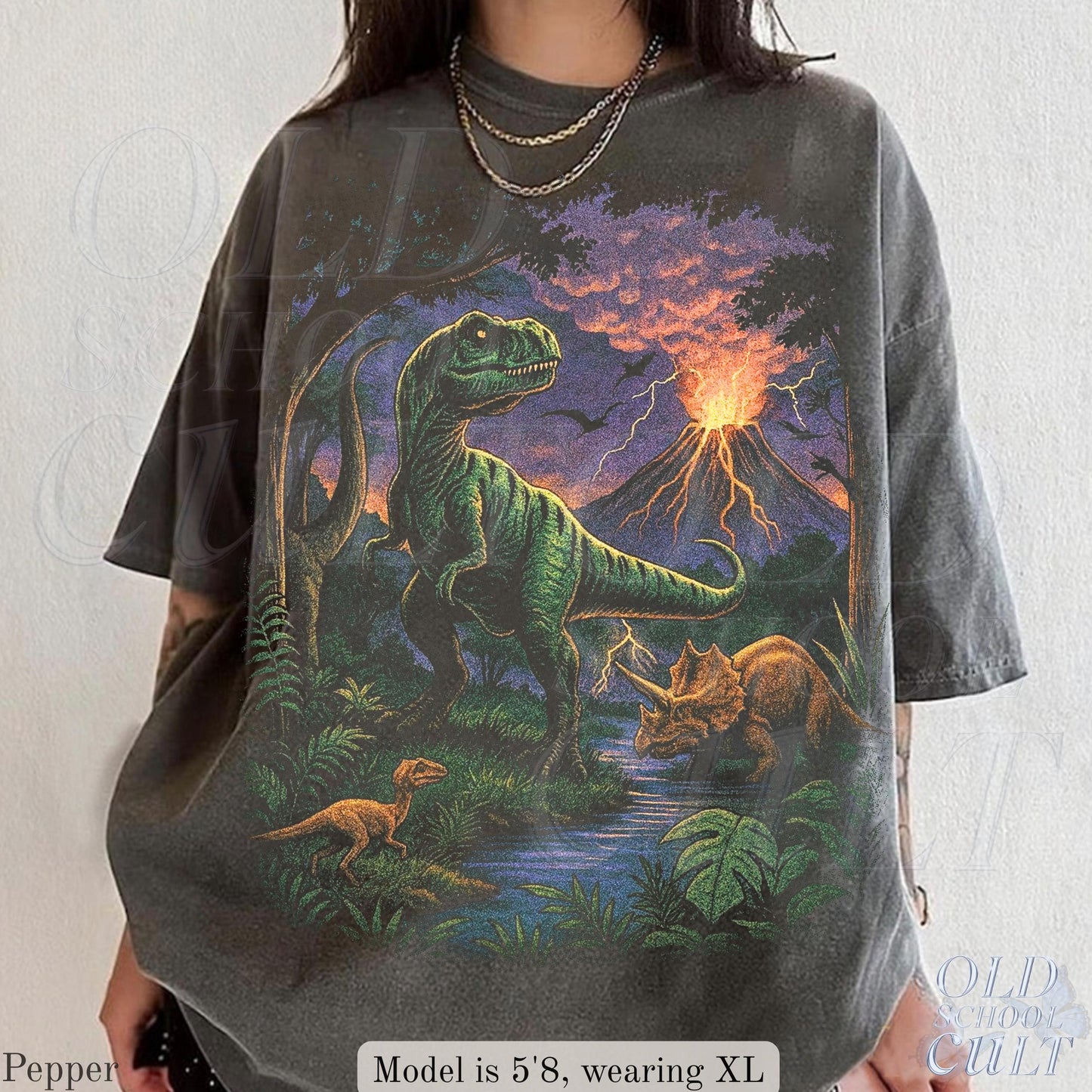 Vintage Jurassic Dinosaur 90s Retro T-Rex Triceratops 90s Prehistoric Dino Nostalgia Nature - T-Shirt, Sweatshirt, Hoodie