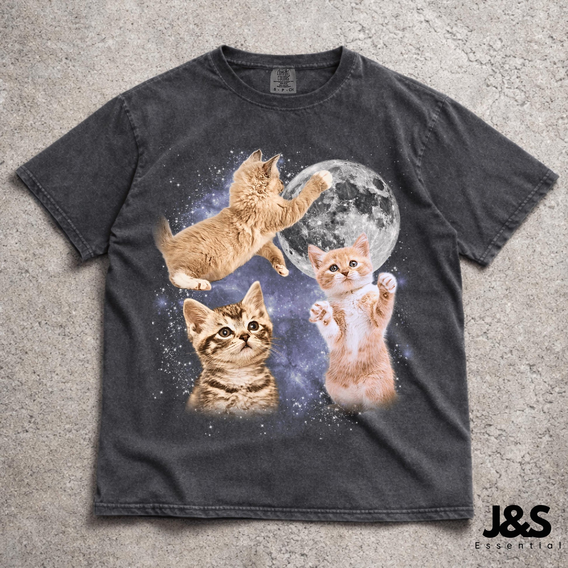 Three Cats Retro Moon Vintage Cat Moonmeme Cat Lovers Cat Tee Oversized Washed Tee Weird Meme - T-Shirt, Sweatshirt, Hoodie