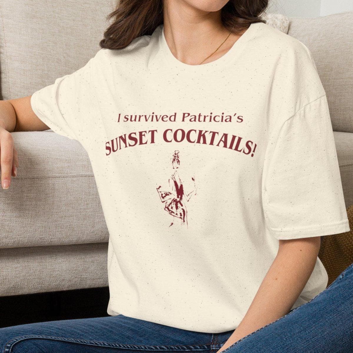 Widow'S Bay Survived Patricia'S Sunset Cocktails Pop Culture Retro Sarcastic Tee Mystery - T-Shirt, Sweatshirt, Hoodie