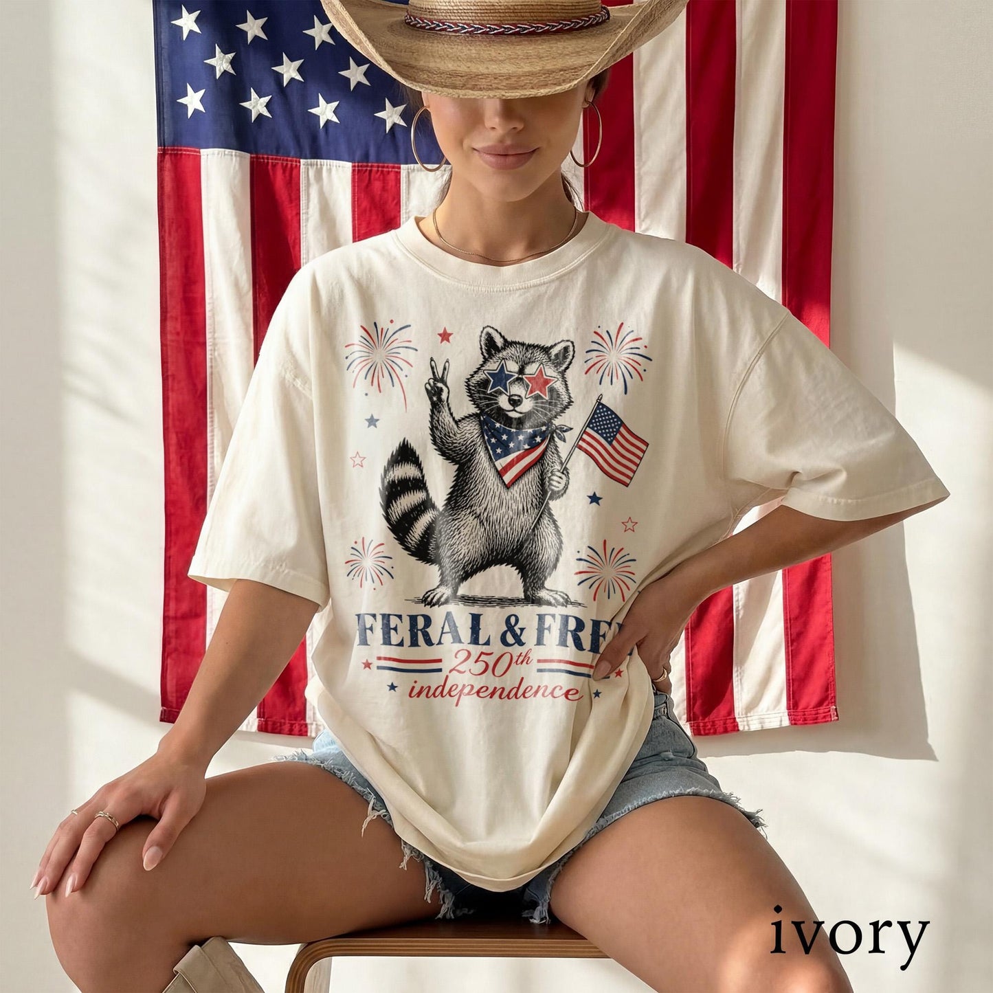 Usa 250th Anniversary Feral Free Raccoon Tee Patriotic America Comfort Colors Freedom Tee - T-Shirt, Sweatshirt, Hoodie