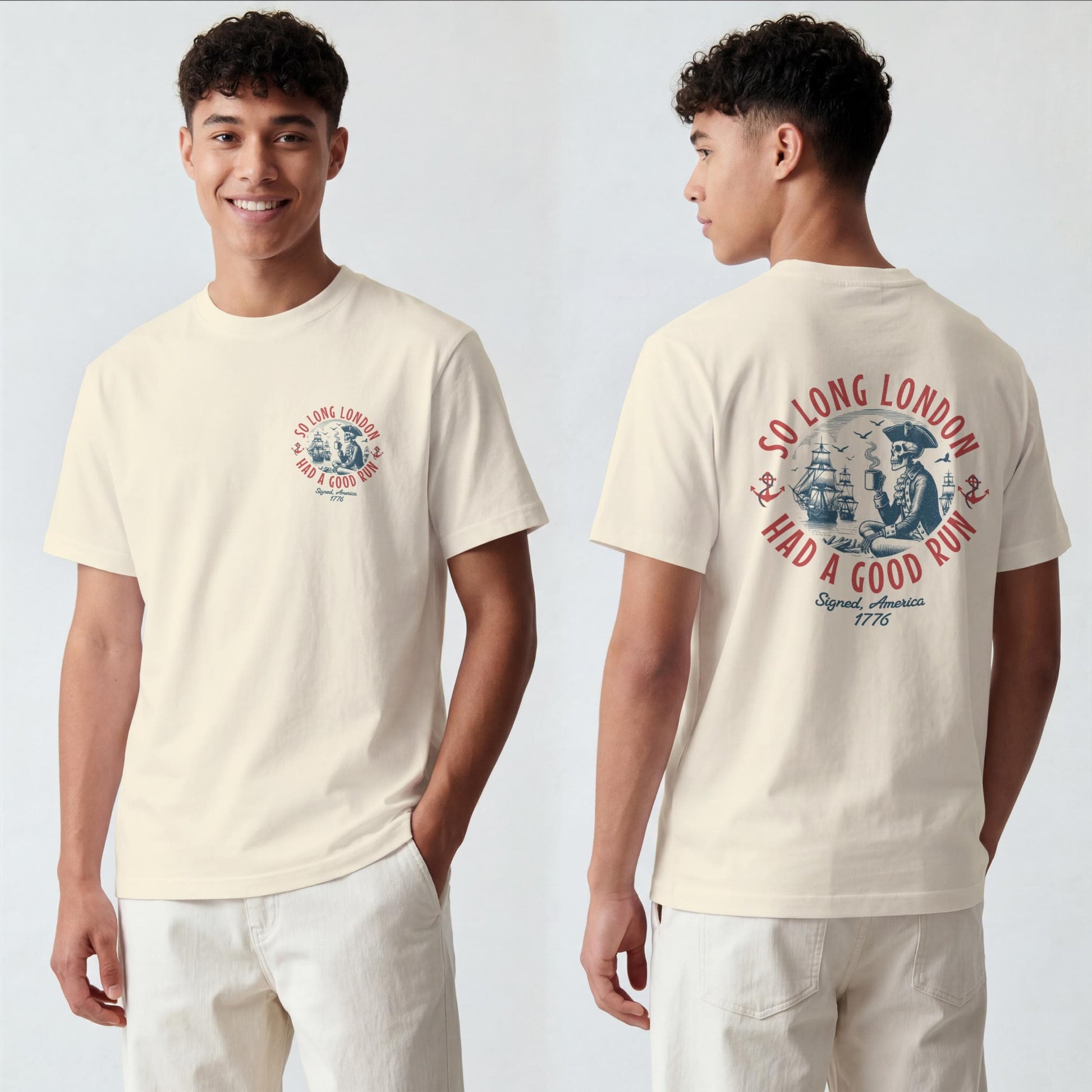 4th July Long London 1776 Front Back Tee Skeleton Patrio Independence Day - T-Shirt, Sweatshirt, Hoodie