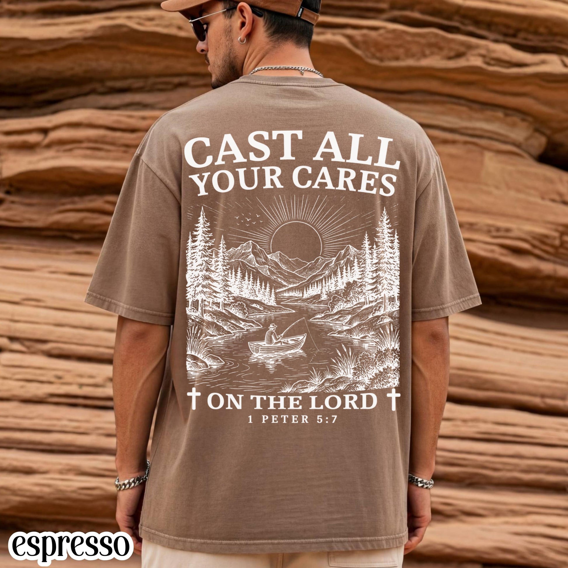 Christian Comfort Colors Cast Cares Lord Peter Nature River Fishing Boat Tee Faith Bible Verse Religious - T-Shirt, Sweatshirt, Hoodie