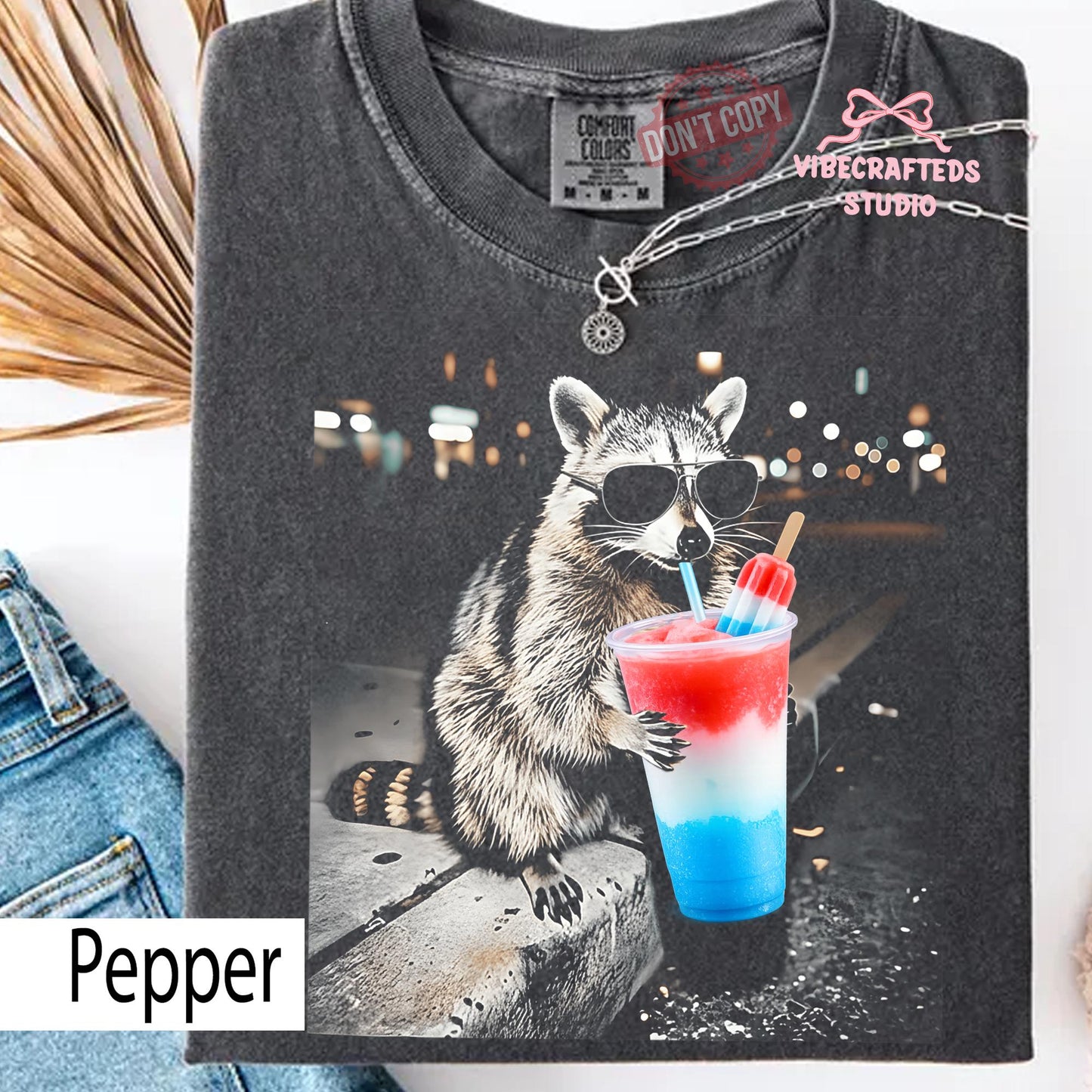 4th July Raccoon Drinking Patriotic Slushie Comfort Colors American Meme Tee Red White Blue Popsicle Drink - T-Shirt, Sweatshirt, Hoodie