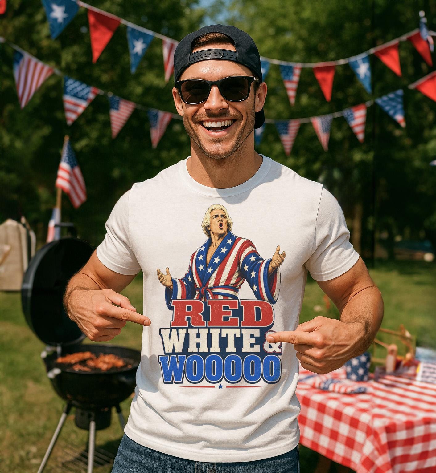 4th July Red White Wooooo Patriotic Dad Wrestling Ric Flair - T-Shirt, Sweatshirt, Hoodie