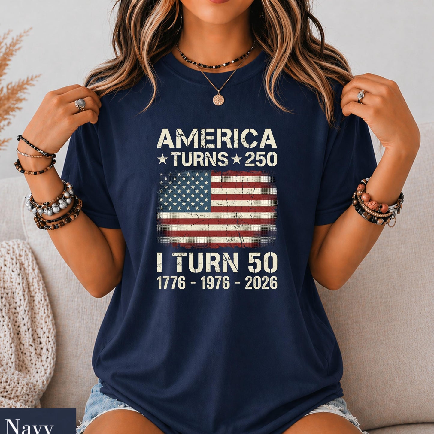 Custom America Turns 250 Turn 50 Birthday Patriotic Usa 1776-2026 Tee 50th Milestone Birthday - T-Shirt, Sweatshirt, Hoodie