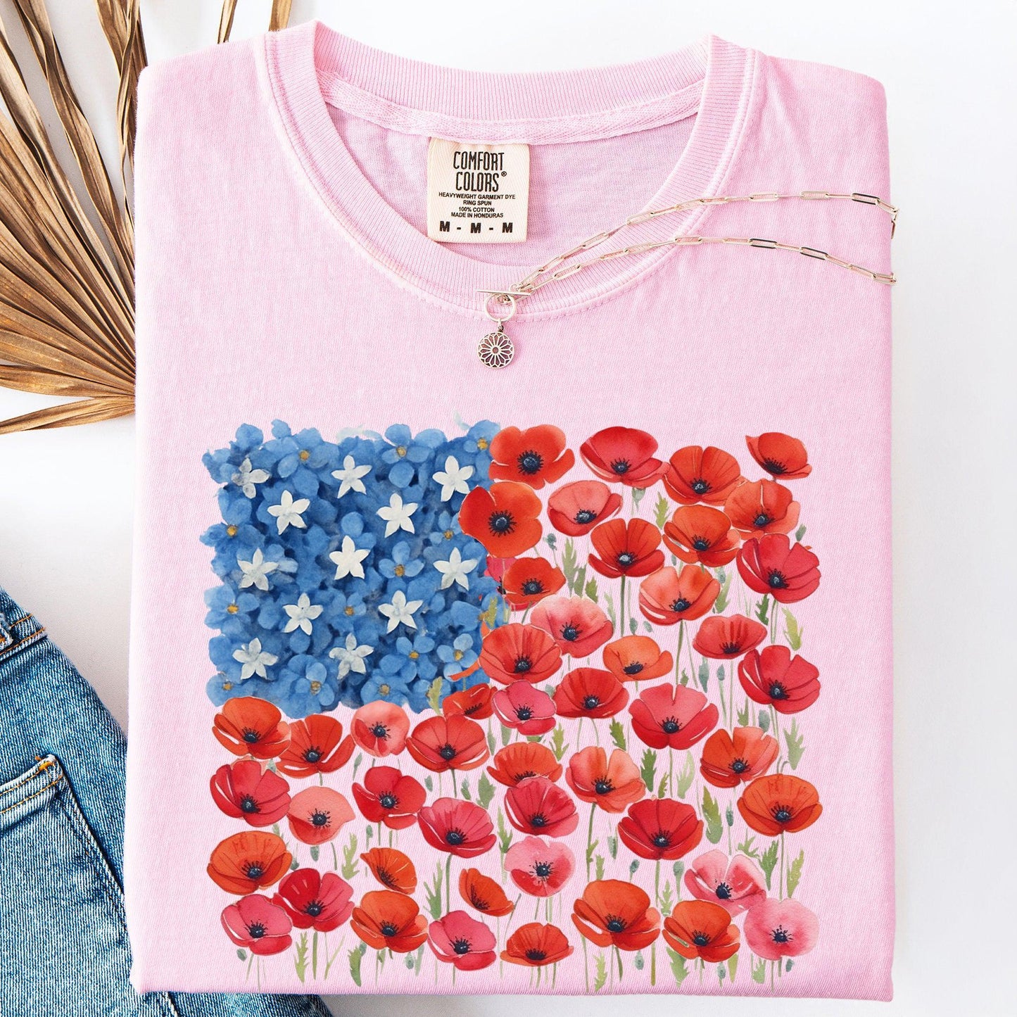 Floral Flag Usa Patriotic America 4th July Comfort Colors - T-Shirt, Sweatshirt, Hoodie
