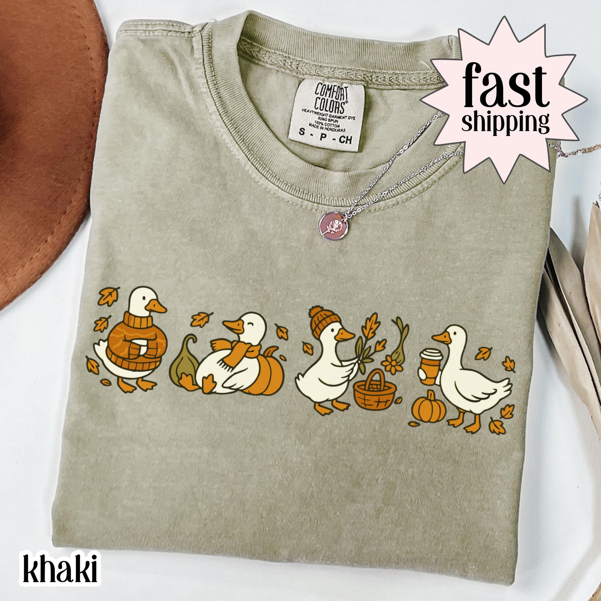 Fall Goose Comfort Colors Autumn Silly Goose Fall Autumn Thanksgiving Tee Coffee Pumpkin Gourd Tee Halloween - T-Shirt, Sweatshirt, Hoodie