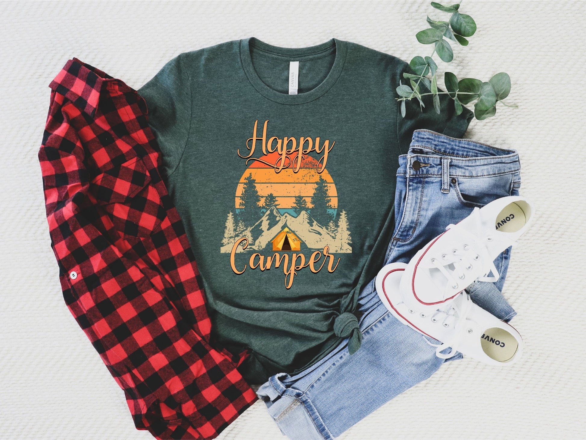 Happy Camper Camping Hiking Travel Camp Life Caravan Life Nature Lover Fishing Hunting Cooking Outdoors Fire - T-Shirt, Sweatshirt, Hoodie