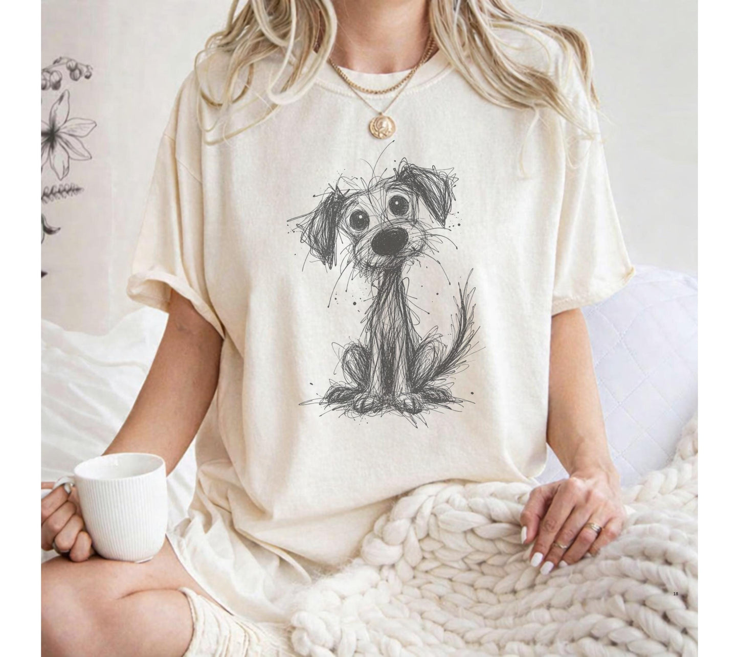 Comfort Colors Puppy Doodle Scribble Dog Sketch Tee Line Art Dog Dog Lover - T-Shirt, Sweatshirt, Hoodie