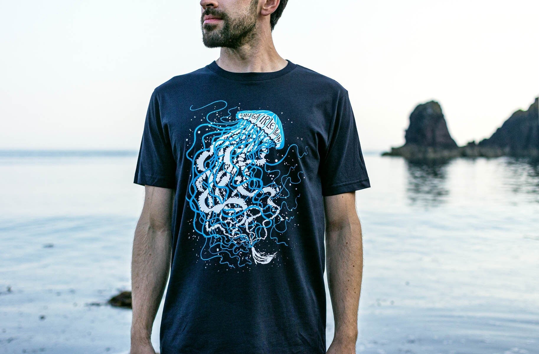 Smugairle Organic Earth Positive Tee Irish Word Jellyfish Seal Spit Dark Navy Blue - T-Shirt, Sweatshirt, Hoodie