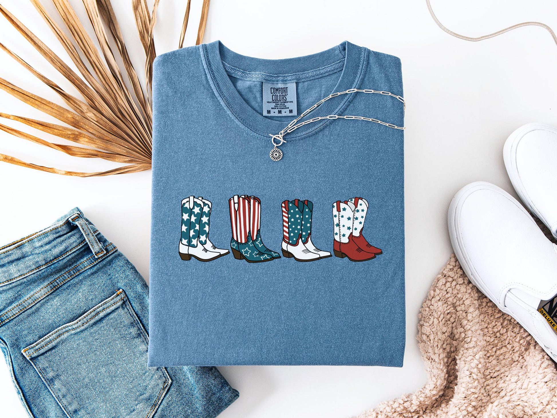 Comfort Colors Fourth July Cowgirl 4th July Cowboy Boots America Usa Patriotic - T-Shirt, Sweatshirt, Hoodie