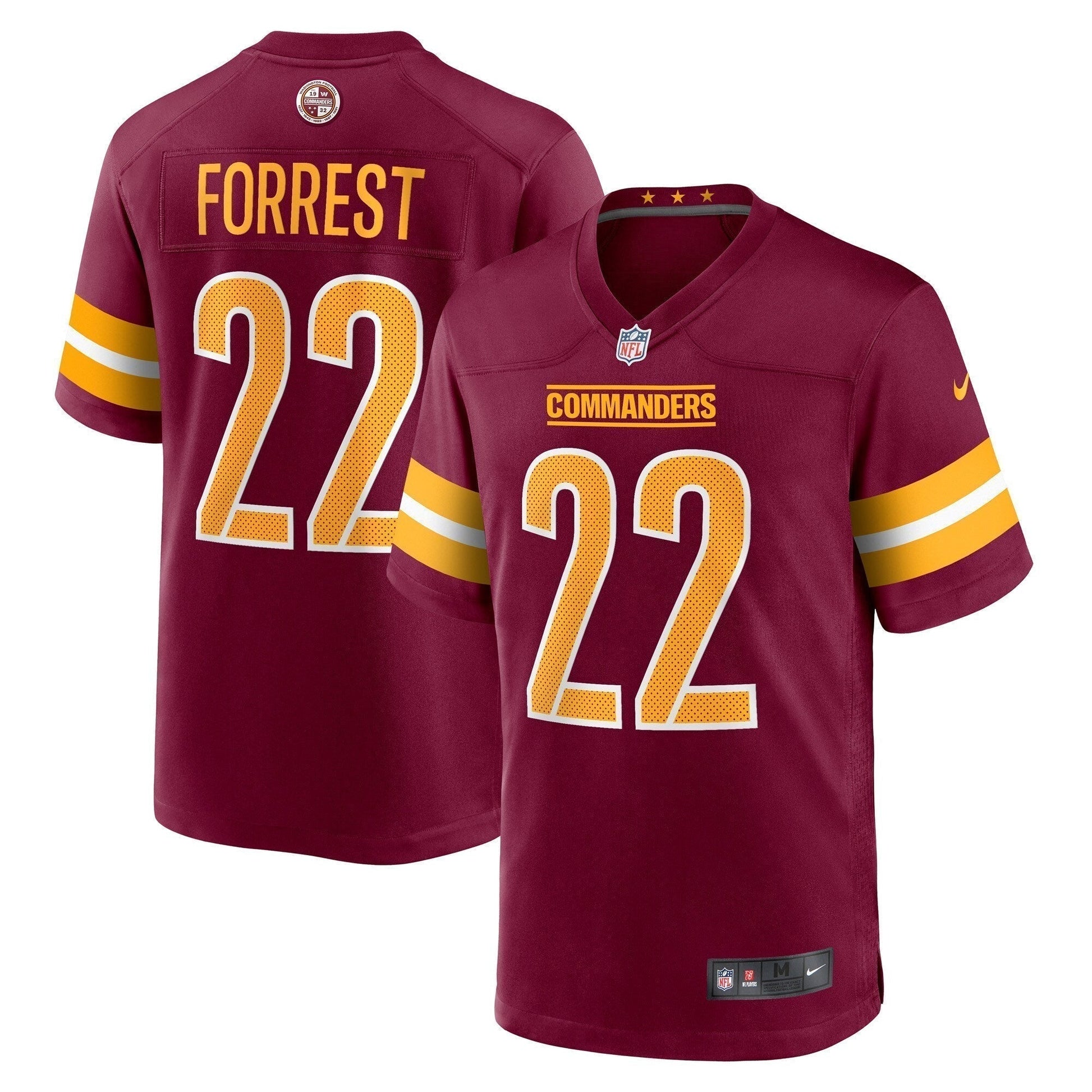 Darrick Forrest Washington Commanders Game Jersey - Burgundy football jersey product view 1