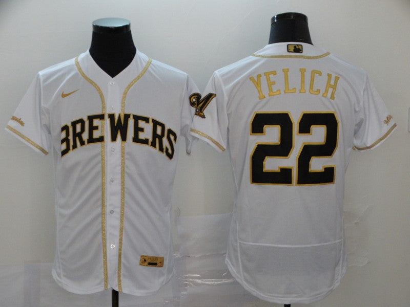Men's Milwaukee Brewers #22 Christian Yelich MLB White Player Jersey baseball jersey product view 1