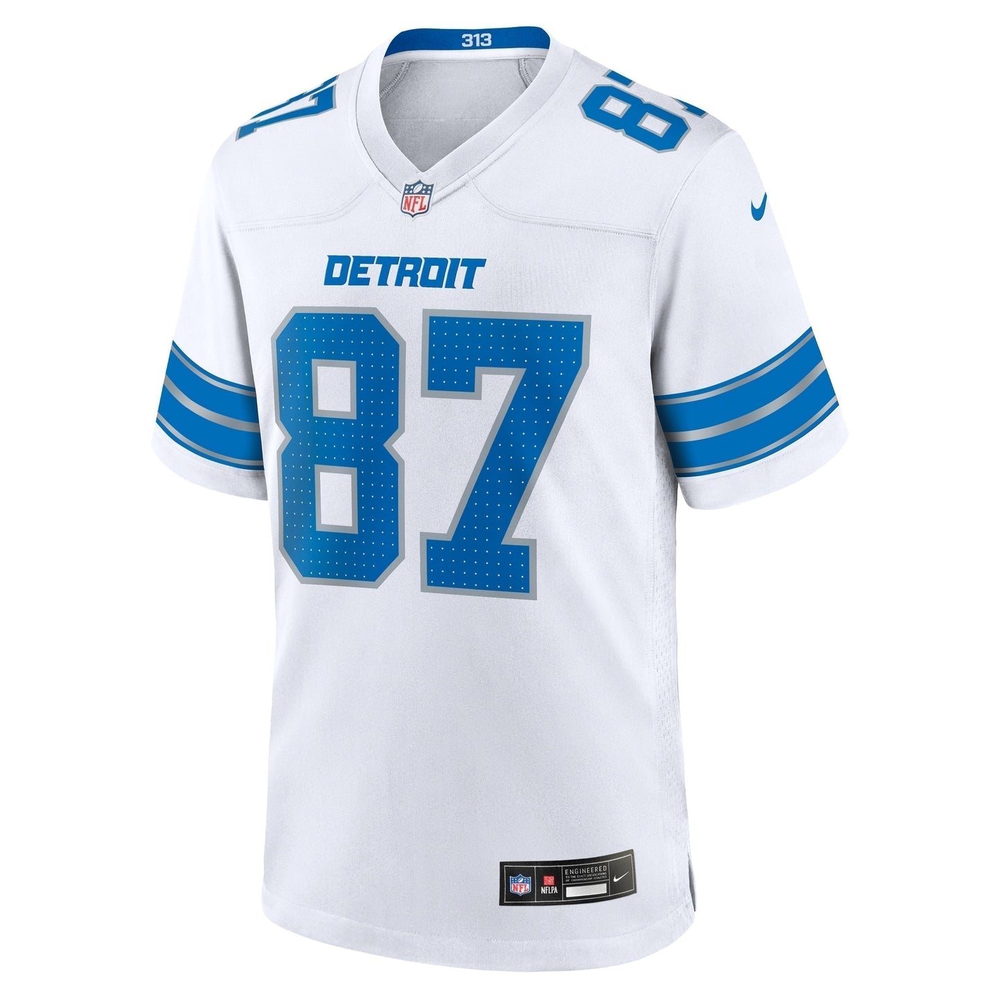 Sam LaPorta Detroit Lions White Game Jersey - White football jersey product view 2