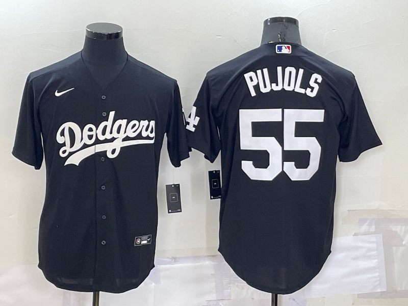 Men's Los Angeles Dodgers Albert Pujols #55 Black Replica Baseball Jersey1 baseball jersey product view 1