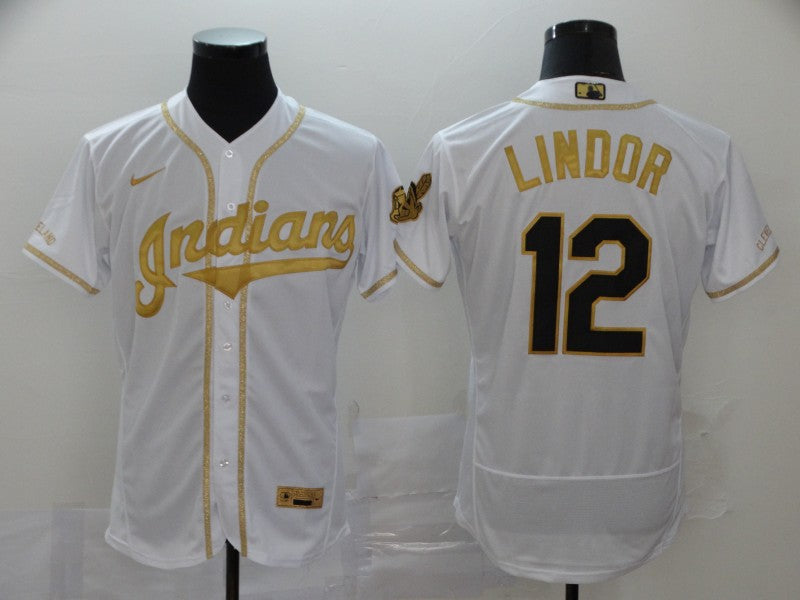 Men's Cleveland Guardians Francisco Lindor White Replica Player Jersey baseball jersey product view 1