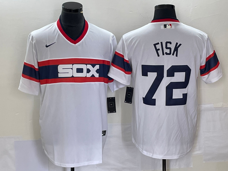 Men's Chicago White Sox Carlton Fisk White Home Cooperstown Collection Team Player Jersey baseball jersey product view 1