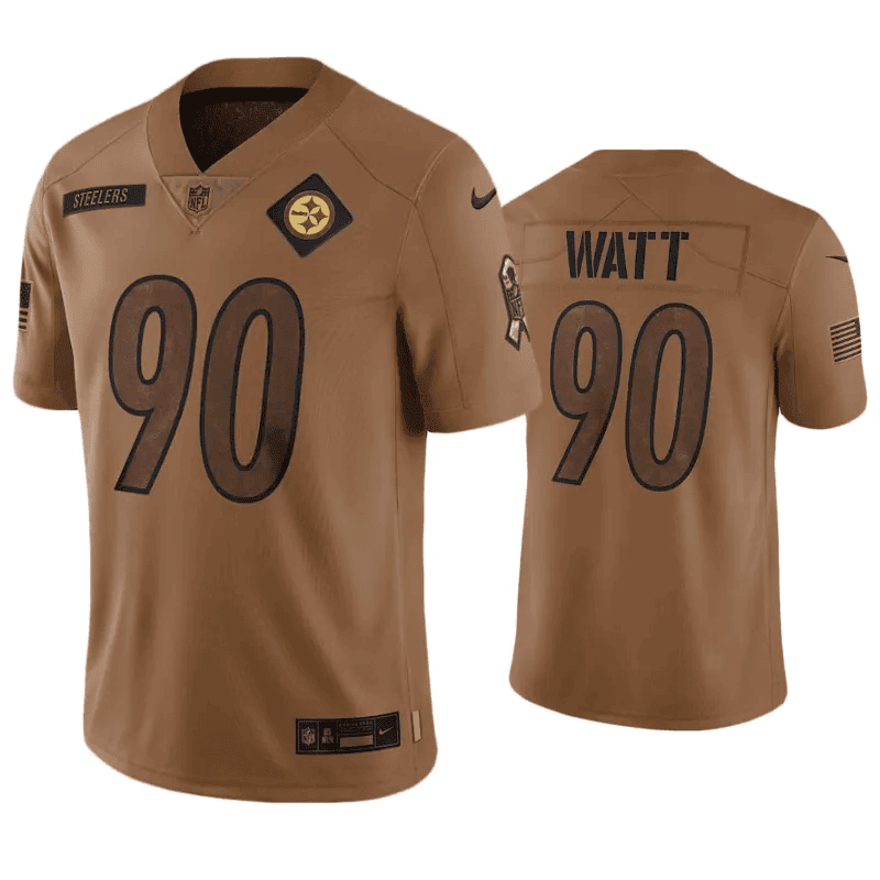 T.J. Watt 90 Pittsburgh Steelers 2023 Salute To Service Jersey - Brown football jersey product view 1