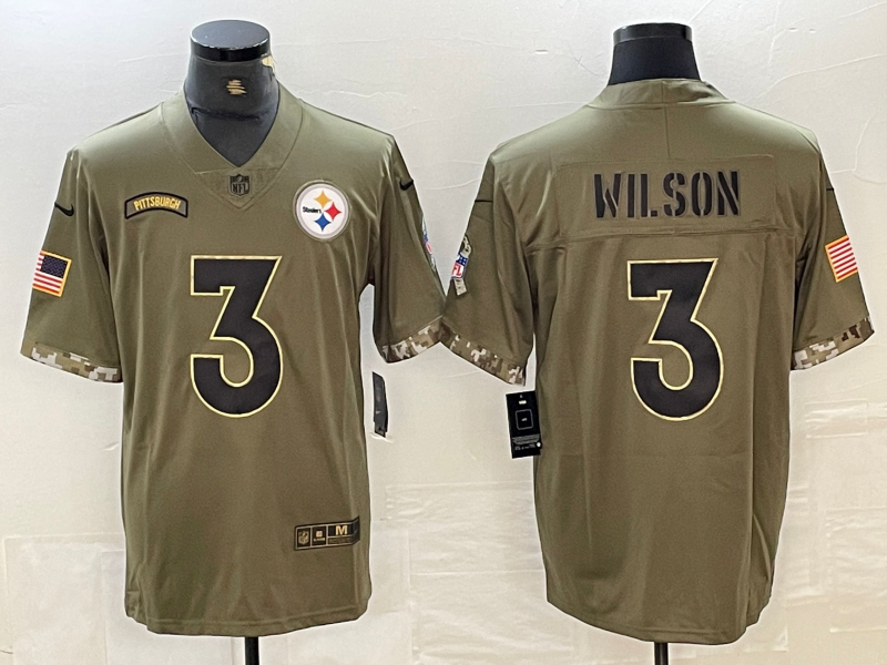 Men's Pittsburgh Steelers Russell Wilson Olive 2022 Salute To Service Limited Jersey football jersey product view 1