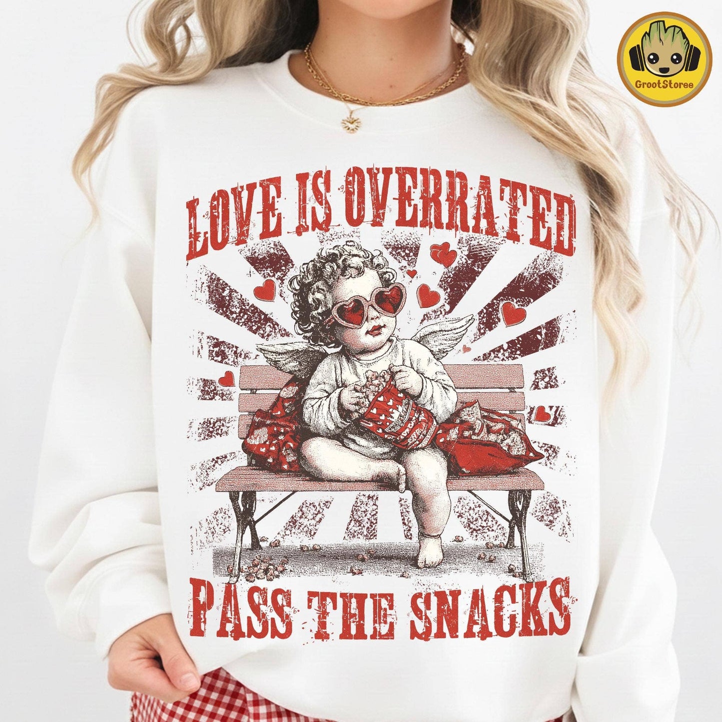 Love Is Overrated Pass the Snacks T-Shirt Unisex T-shirt, Sweatshirt, Hoodie, Long Sleeve Tee - T-Shirt, Sweatshirt, Hoodie