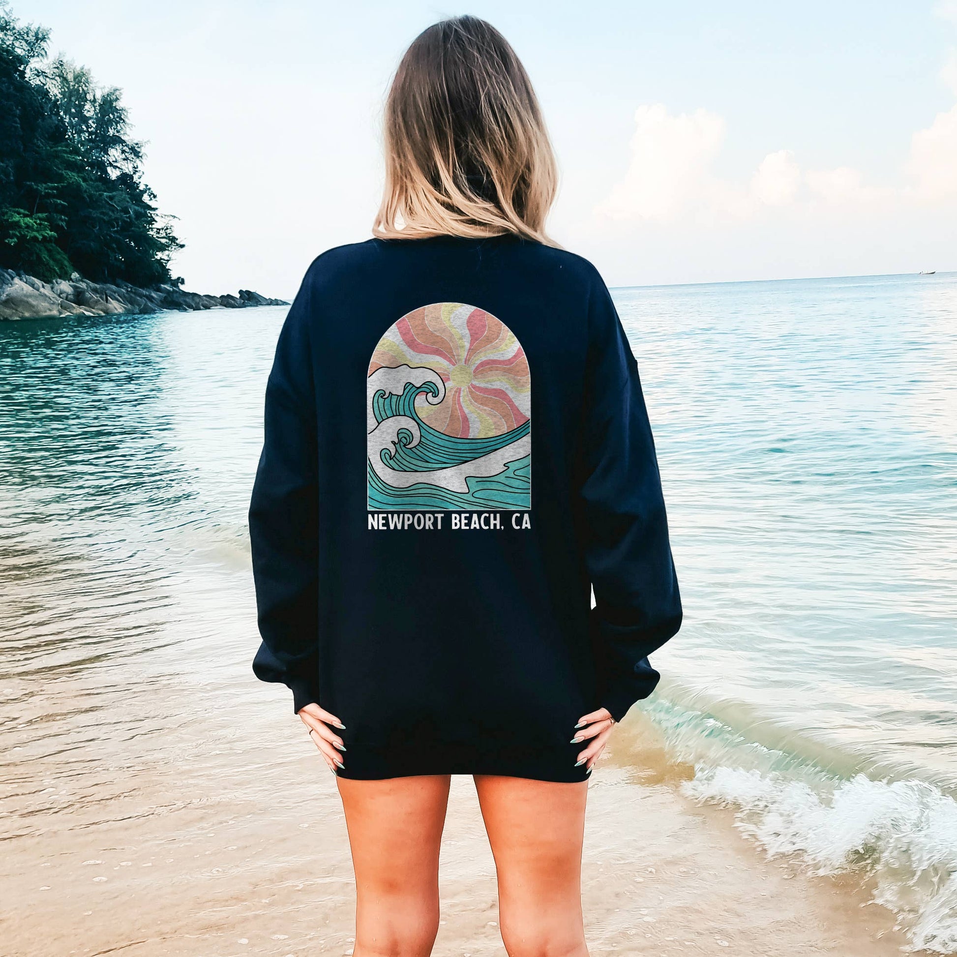 Custom Ocean Sunset Crewneck | Front & Back Design | Beach Unisex T-shirt, Sweatshirt, Hoodie, Long Sleeve Tee - T-Shirt, Sweatshirt, Hoodie