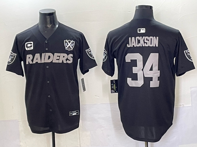 Men's Las Vegas Raiders Bo Jackson #34 Black Team Game Player Jersey football jersey product view 1