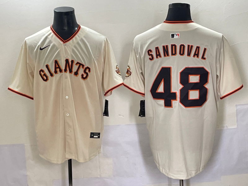 Men's San Francisco Giants Pablo Sandoval #48 Cream Home Replica Player Jersey baseball jersey product view 1