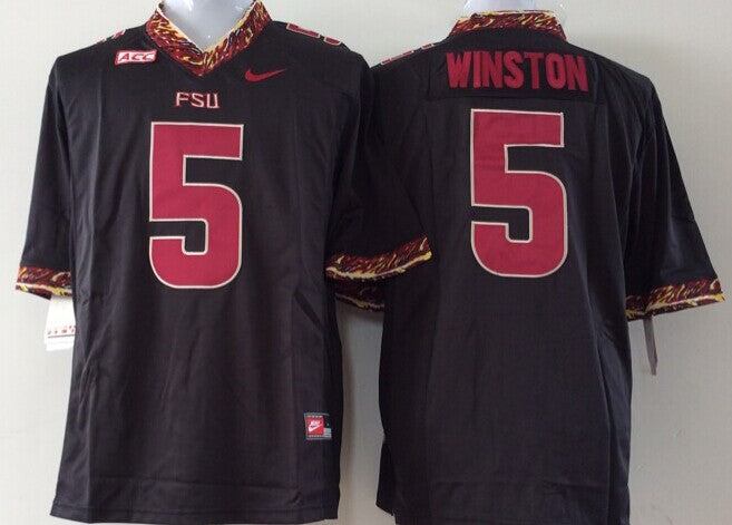 Men's Florida State Seminoles Jameis Winston #5 Black Player Jersey sports jersey product view 1