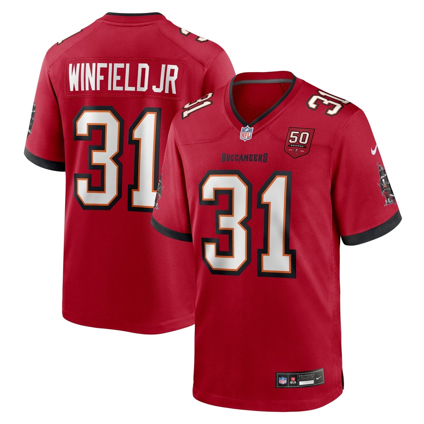 Tampa Bay Buccaneers Antoine Winfield Jr. Red 50th Season Team Game Jersey football jersey product view 1