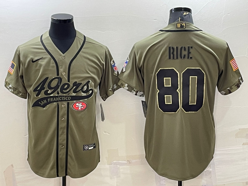 Men's San Francisco 49ers Jerry Rice Olive 2022 Salute To Service Retired Player Limited Jersey Joint Edition football jersey product view 1