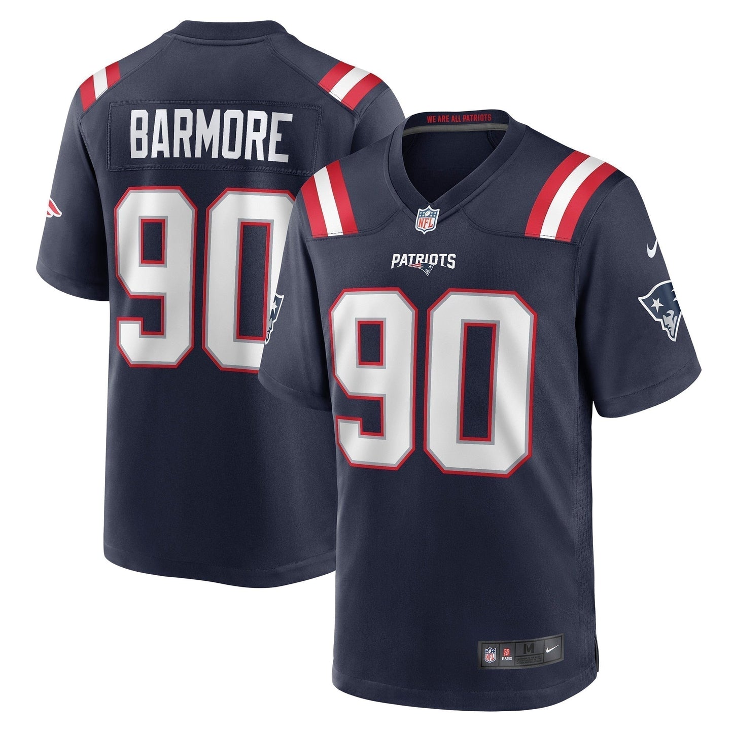 Christian Barmore New England Patriots Game Jersey - Navy football jersey product view 1