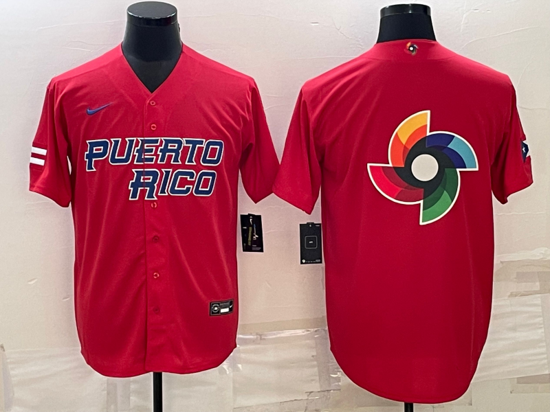 Men's 2023 World Baseball Classic Puerto Rico Red Jersey1 baseball jersey product view 1