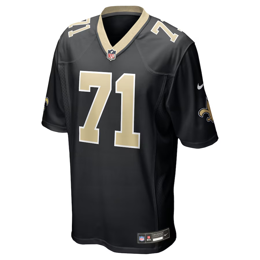 Men's New Orleans Saints Kelvin Banks Jr. Black 2025 NFL Draft First Round Pick Game Jersey football jersey product view 2