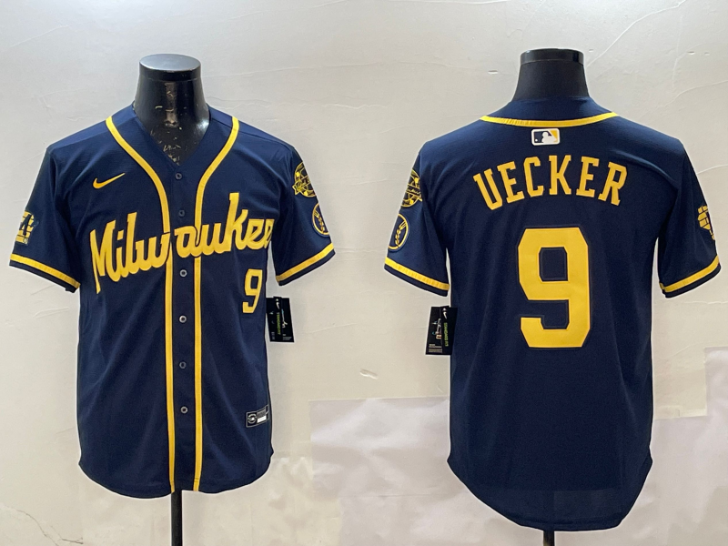 Men's Milwaukee Brewers Bob Uecker #9 Navy Limited Player Jersey baseball jersey product view 1