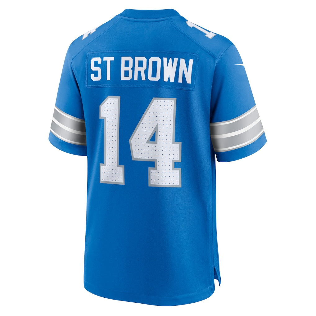 D.Lions #14 Amon-Ra St. Brown Blue Game Jersey football jersey product view 1