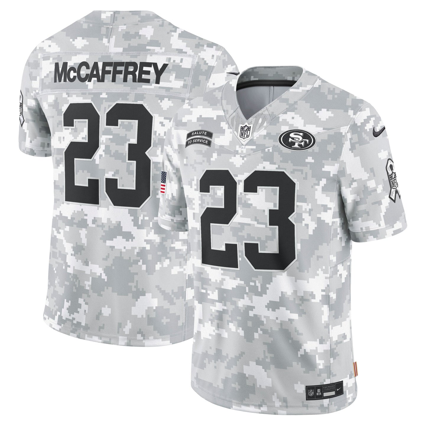 Christian McCaffrey San Francisco 49ers 2024 Salute to Service Limited Jersey - Arctic Camo football jersey product view 1