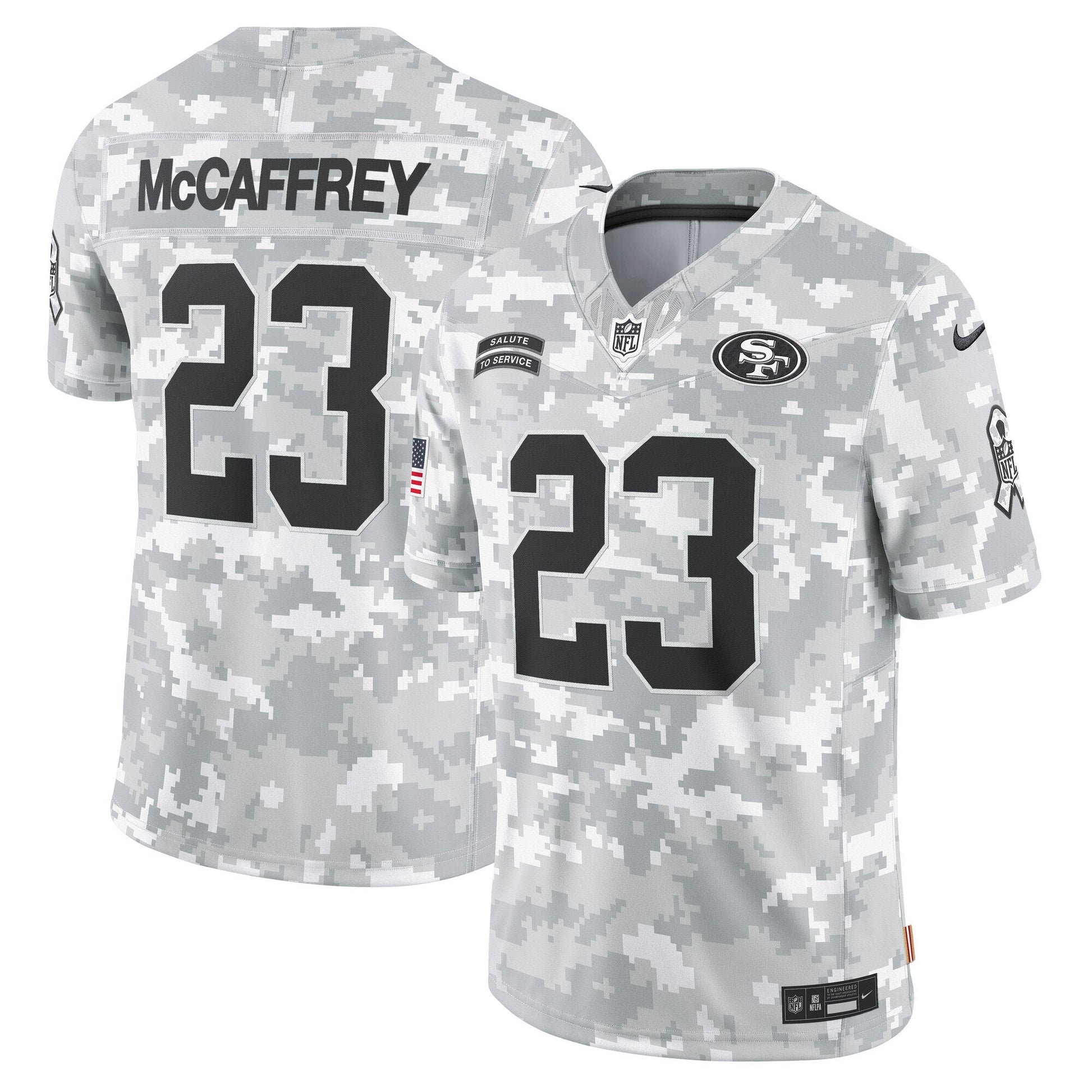 Christian McCaffrey San Francisco 49ers 2024 Salute to Service Limited Jersey - Arctic Camo football jersey product view 1