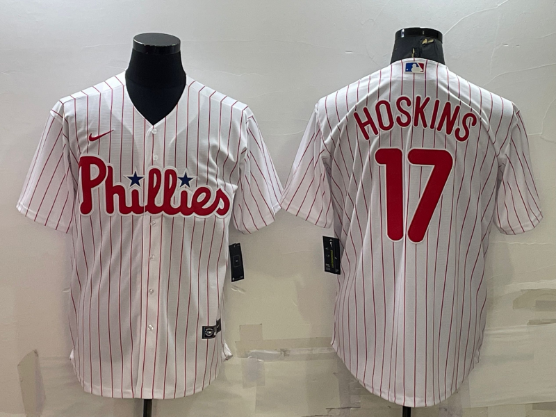 Men's Philadelphia Phillies Rhys Hoskins White Home Replica Player Jersey baseball jersey product view 1